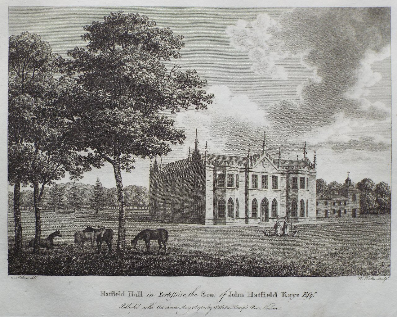 Print - Hatfield Hall, in Yorkshire, the Seat of John Hatfield Kaye Esqr. - Watts